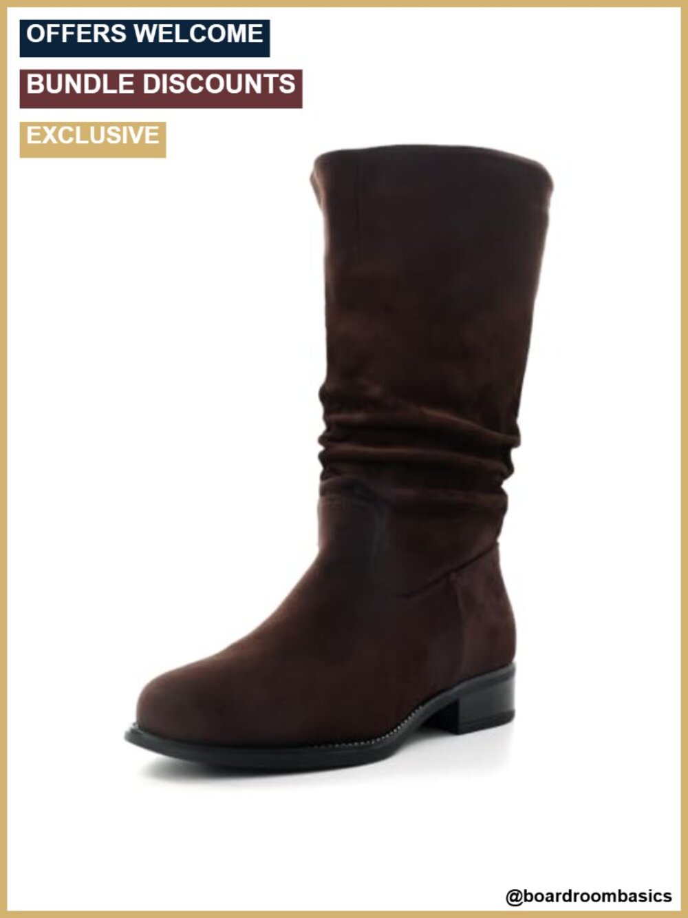 Faux Suede Slouchy Mid Calf Flat Boots Side Zip Comfort